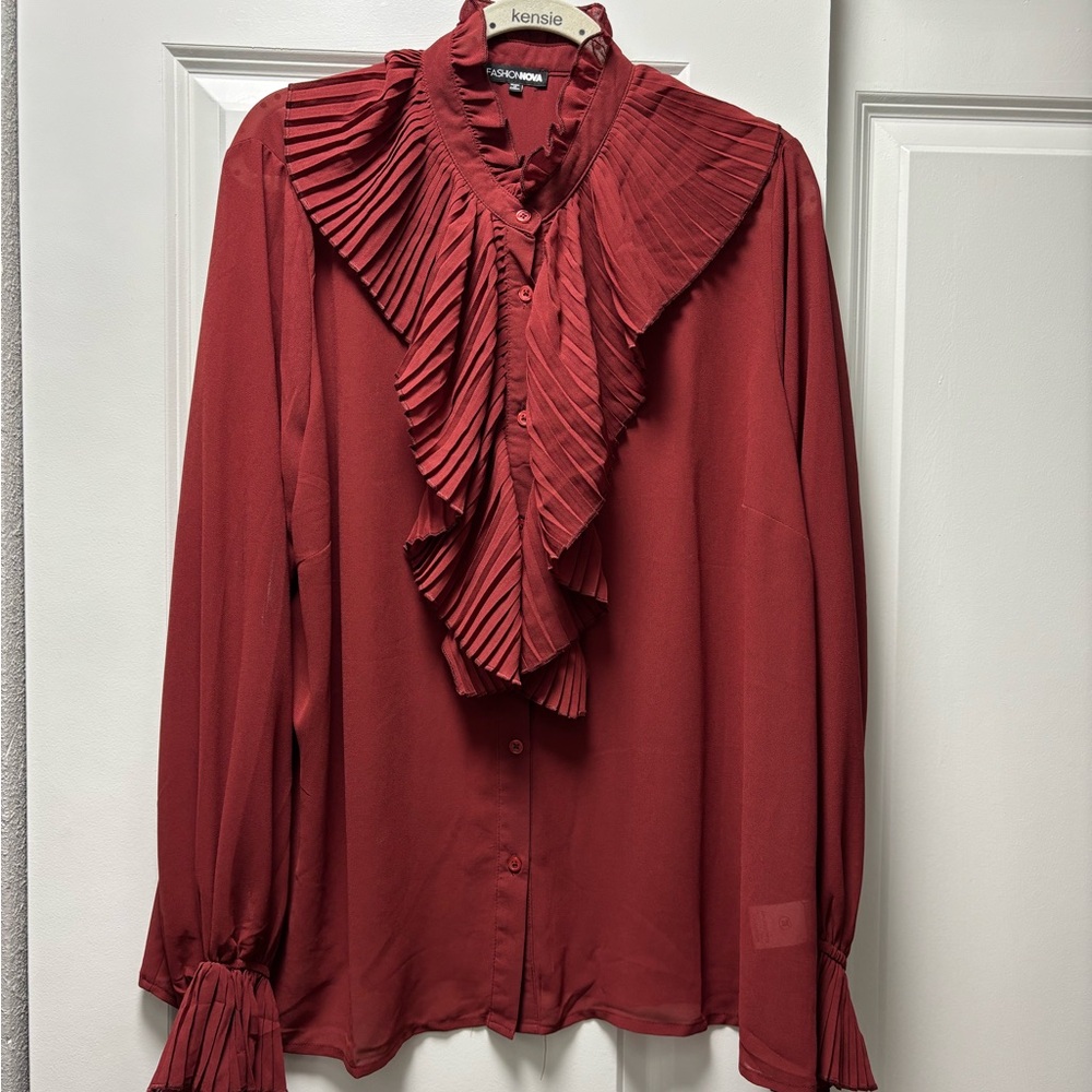 Kensie Women's Red Ruffle Blouse